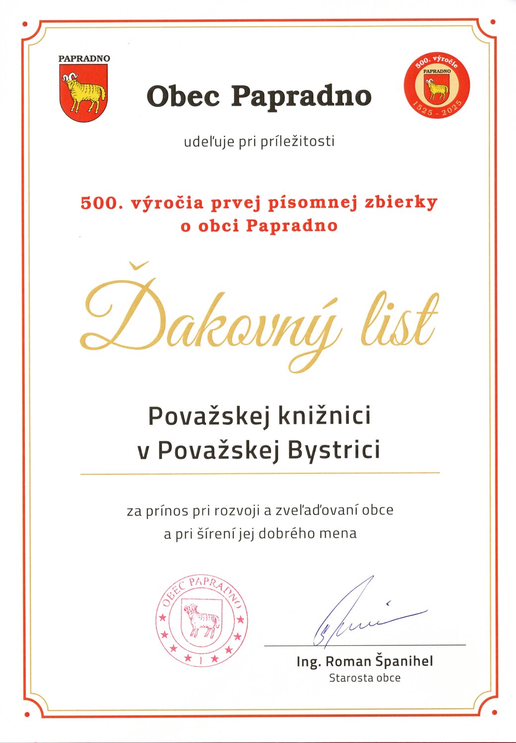 CENA MESTA POVAŽSKÁ BYSTRICA