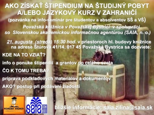 plagát informačný seminár o štipendiách/grantoch na štúdium informačný seminár o štipendiách/grantoch na štúdium